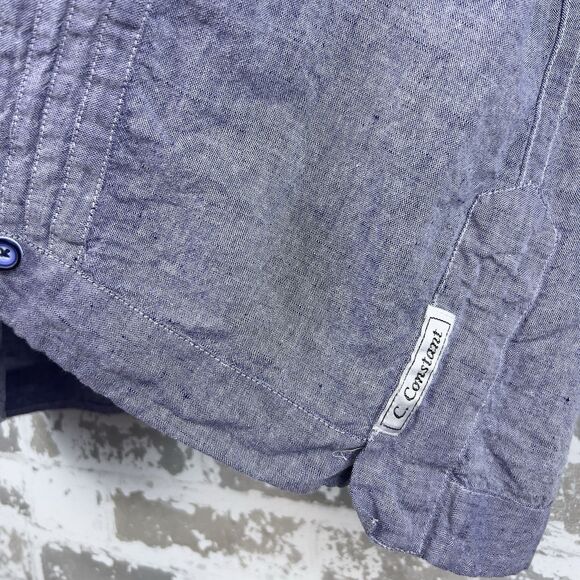 C.Constant Abidjan‎ Guayabera Shirt Sz 44 Blue Cotton Linen Feel Long Sleeve - Picture 5 of 12